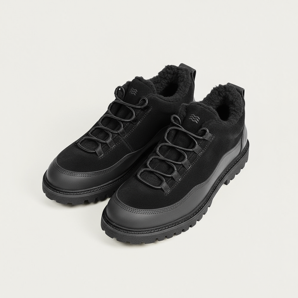 Black boot pair view - rotated left