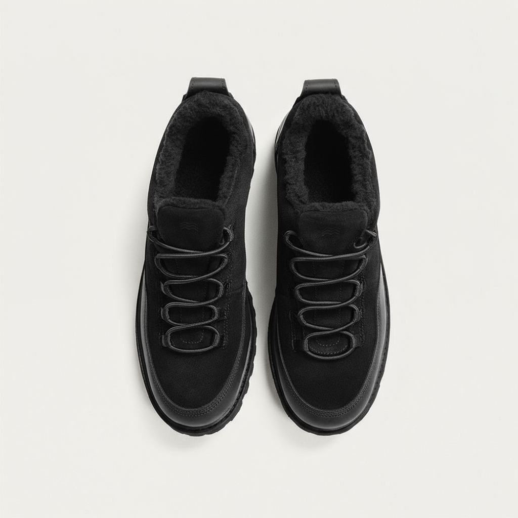 Black boot top view packshot